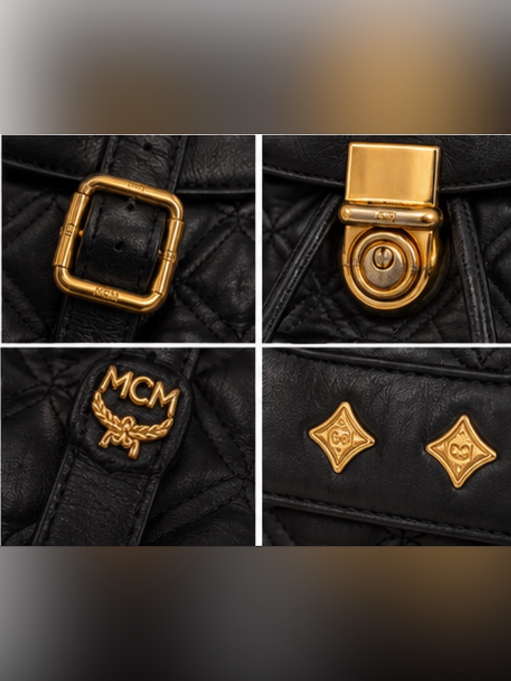 Vintage MCM Michael Cromer Black Quilted Leather Backpack Gold Hardware - Picture 6 of 8
